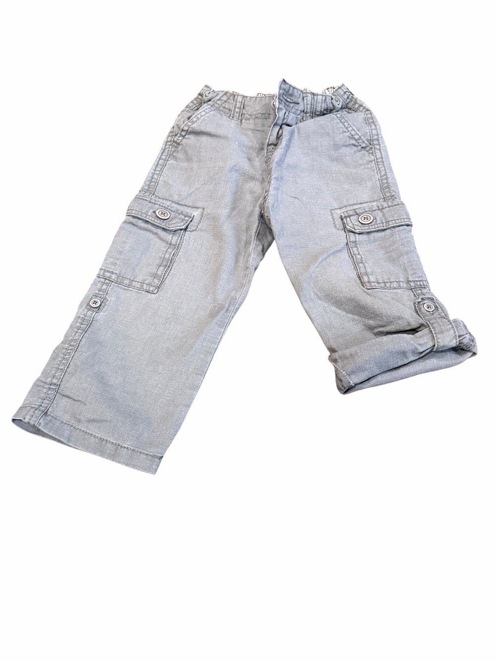 Okaidi, Boys Casual Light Gray Linen Cargo Pants, Size 23 Months (2)